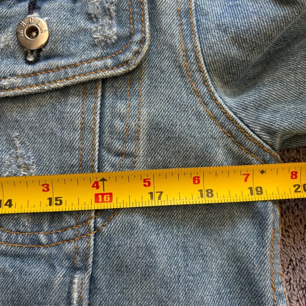 MRCLA Denim Jacket Size L Blue Distressed Zipper Sleeve Trucker Mr. Completely